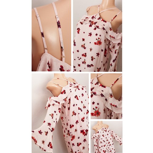 Blush Rust Floral Off Shoulder Ruffle Halter Dress - Picture 5 of 10